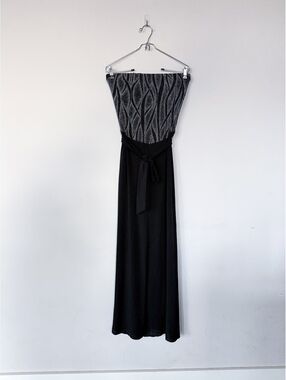 1970s Vintage Next Up One Piece Jumpsuit Strapless Tie Waist Stretch Glitter